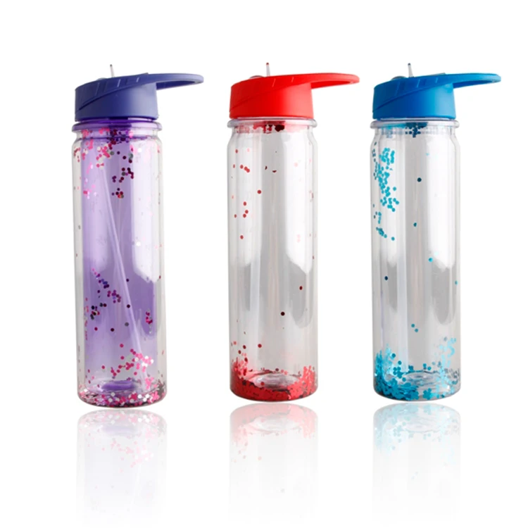 
BPA Free OEM 750ml classic AS travel gift sequins disposable clear plastic drinking cup with straw 