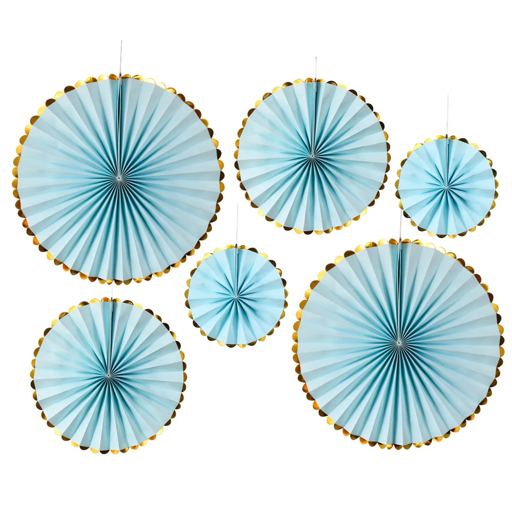 6pcs Set Festival Party Birthday Wall Hanging Decoration Round Paper Fan Wedding Paper Folding Fan Flower