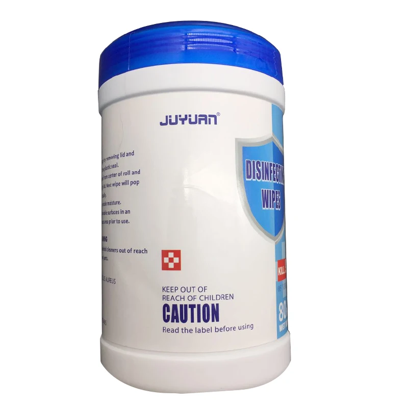 
JUYUAN Wholesales Disposable sanitary surface 75% alcohol wet wipes in barrel canister 