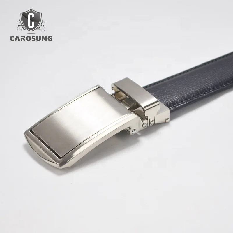 Carosung Slide Release Chrome Brushed Buckles Custom Leather Belts for Men Automatic Buckle in 32mm