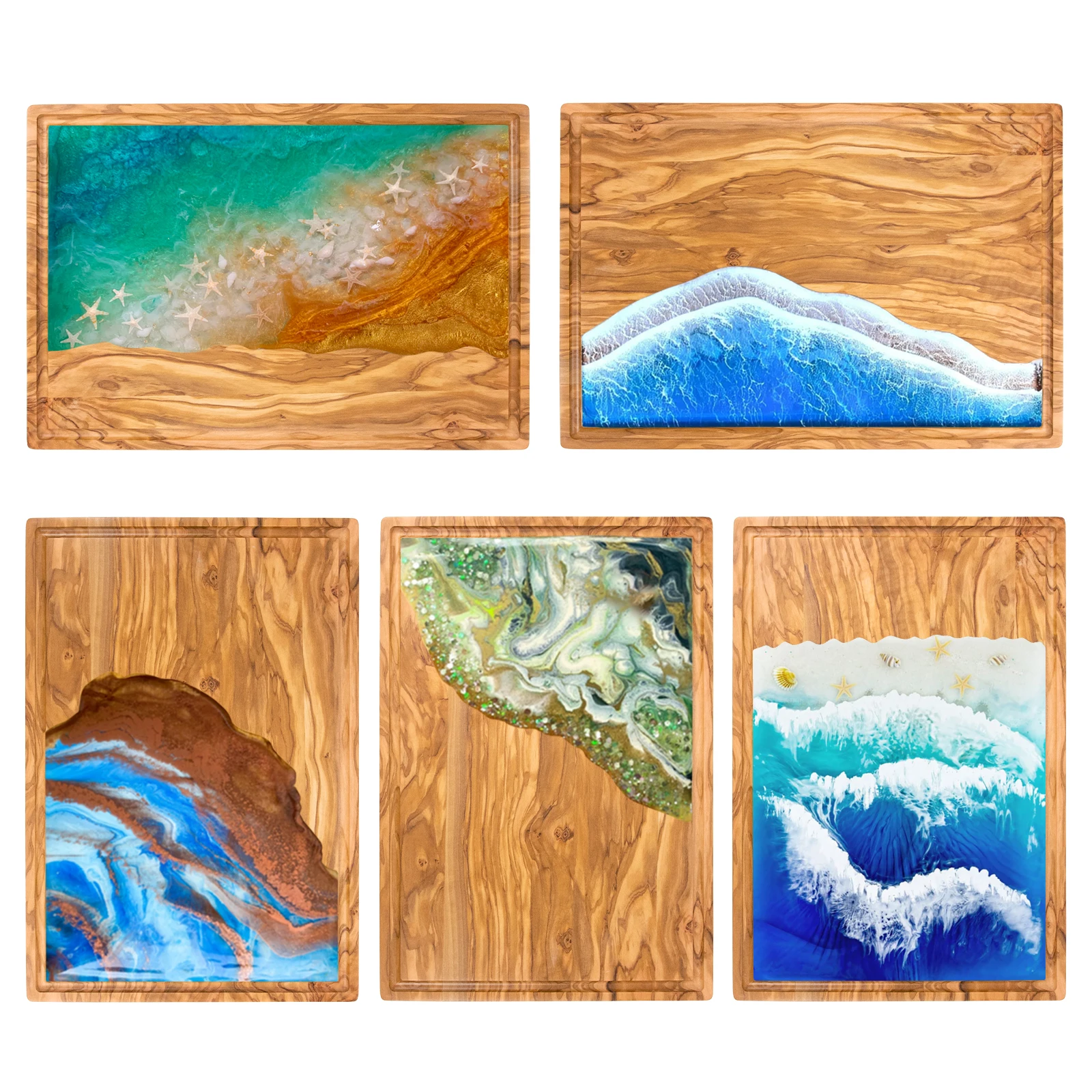 GL Extra Large Handmade Olive Wood Epoxy Serving Board Chopping and Cutting Board for Meat Vegetable & Fruit | Customized Resin