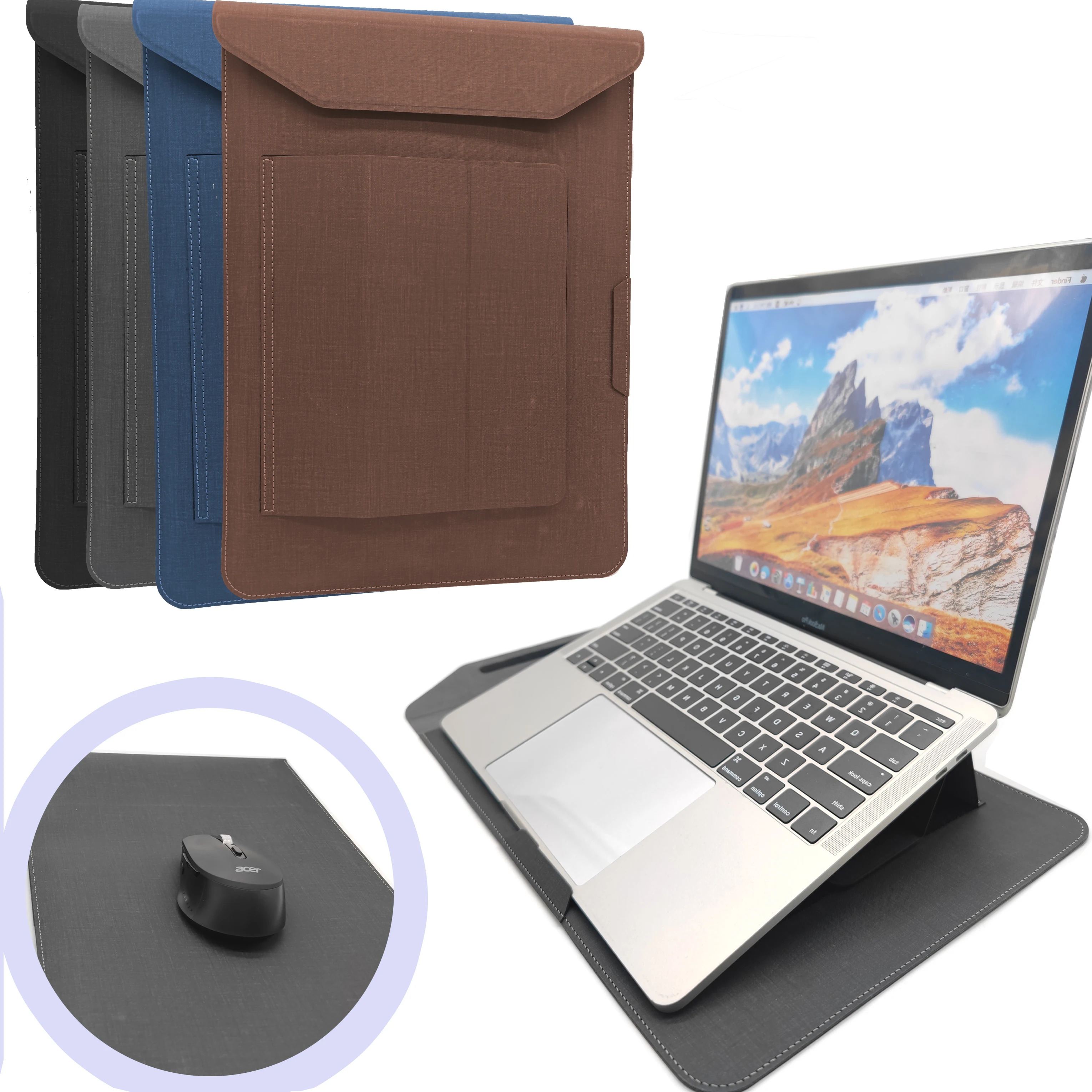 2 in 1 Factory Outlet Custom  Logo Portable Foldable Pu Leather Stand Office Laptop Bag Sleeve