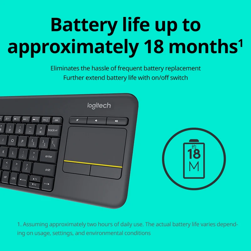 Office Gaming Original Ergonomics Logitech K400 Plus 2.4g Touchpad Black Wireless Touch Keyboard Gaming Laptop Pc