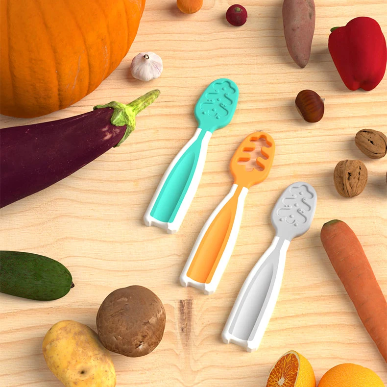 2022 new design baby spoon set foodgrade feeding spoon with soft head toddler spoon feeder