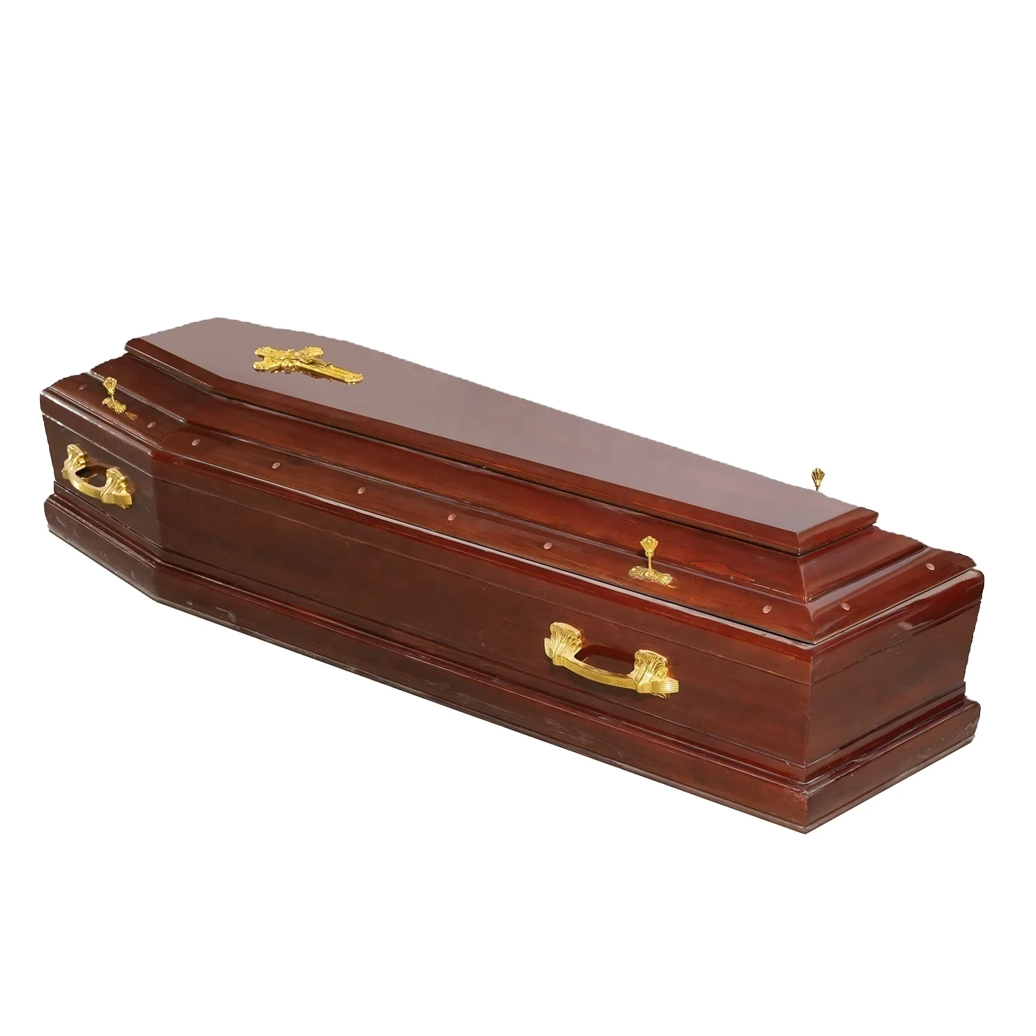 Exported Chinese Top Quality  High Gloss Almond Velvet Funeral Fine Solid Wooden Casket