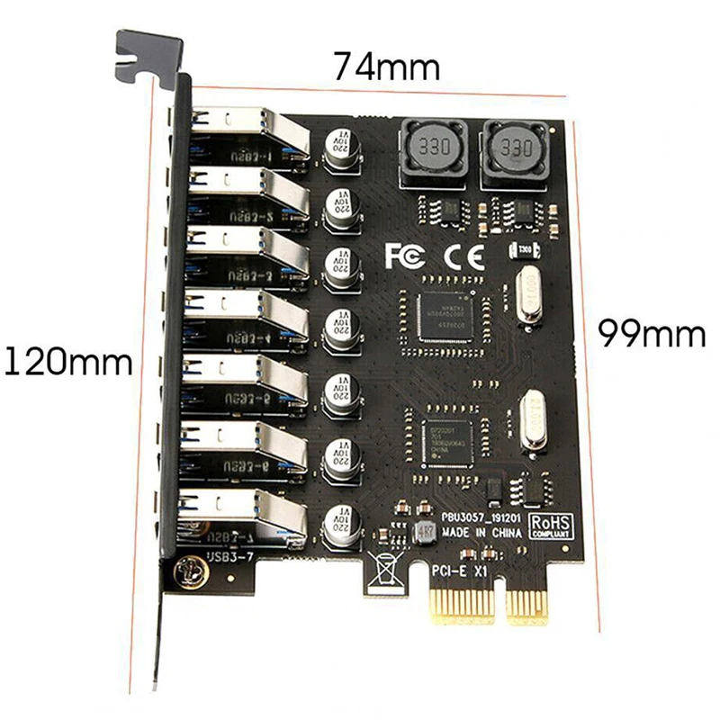 PCIE to USB 3.0 Adapter Card 7-port PCI-E Desktop Computer Expansion Card Free External Power Supply VIA NEC Chip