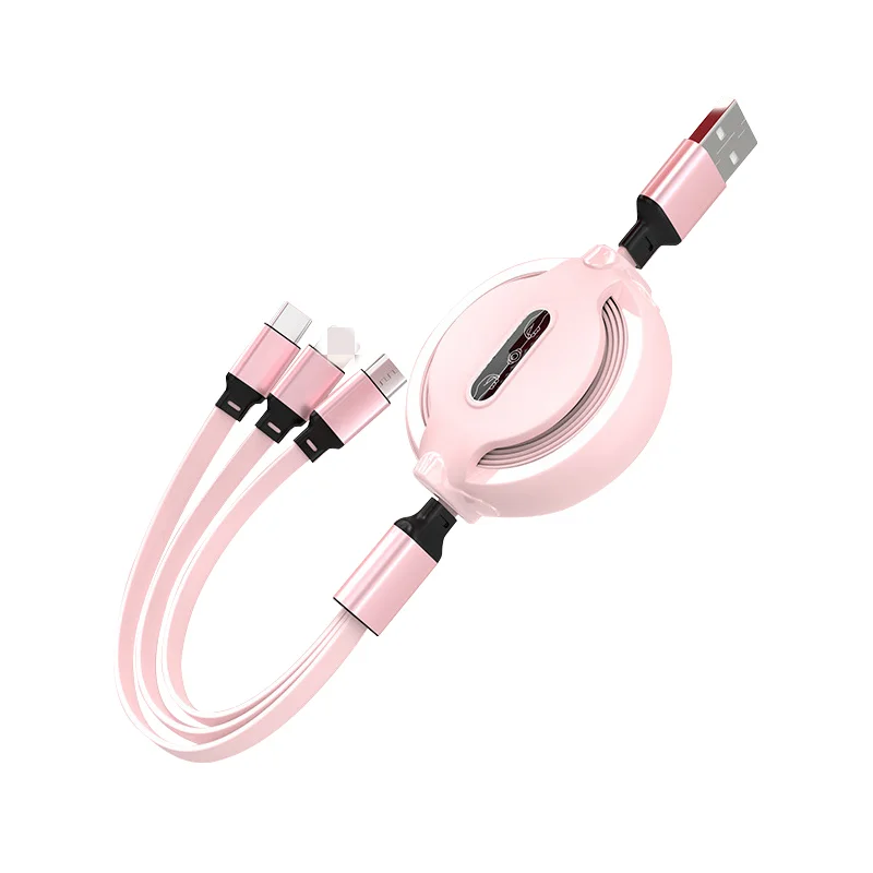 Multi 3 In 1 Fast Charging Cable USB Charger Cable 1meter Retractable Multiple Charging Cord Adapter For Smart Phone