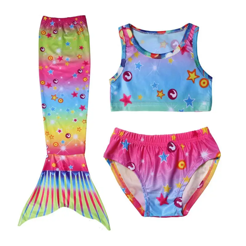 LQSZ 2022 Little Girls Kids Colorful Star Summer Cute Mermaid Sexy Bikini Three Pieces Custom Swimwear & Beachwear