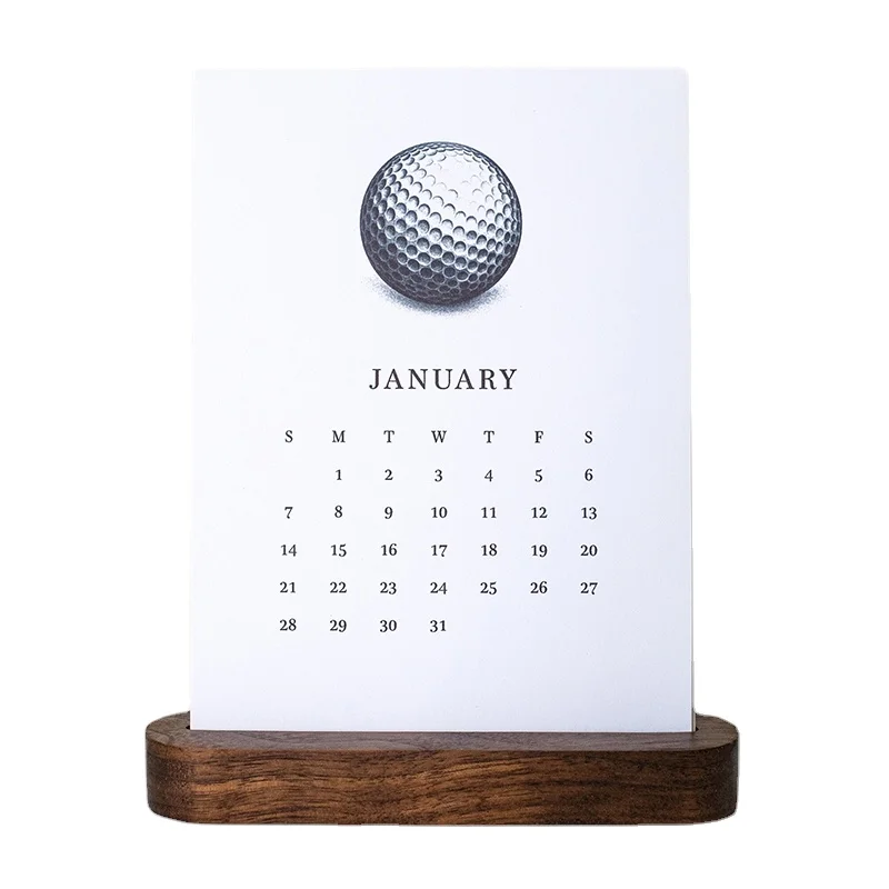 Trendy Unique Birthday Gift Custom 2024 Desk Table Card Calendar Set -with Gold Metal Brass Wire Stand