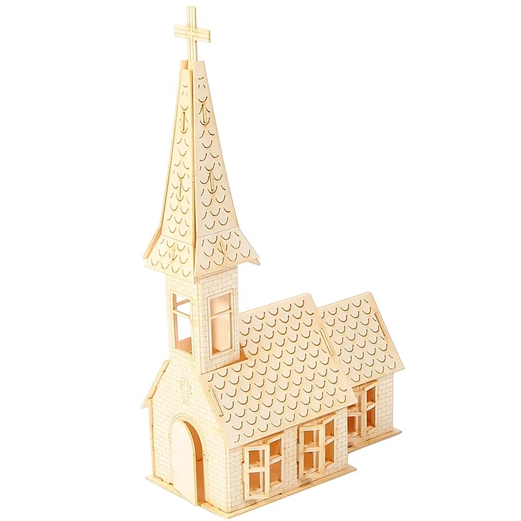 Wholesale handmade toy 3D paper craft puzzle building church DIY model coloring as you like