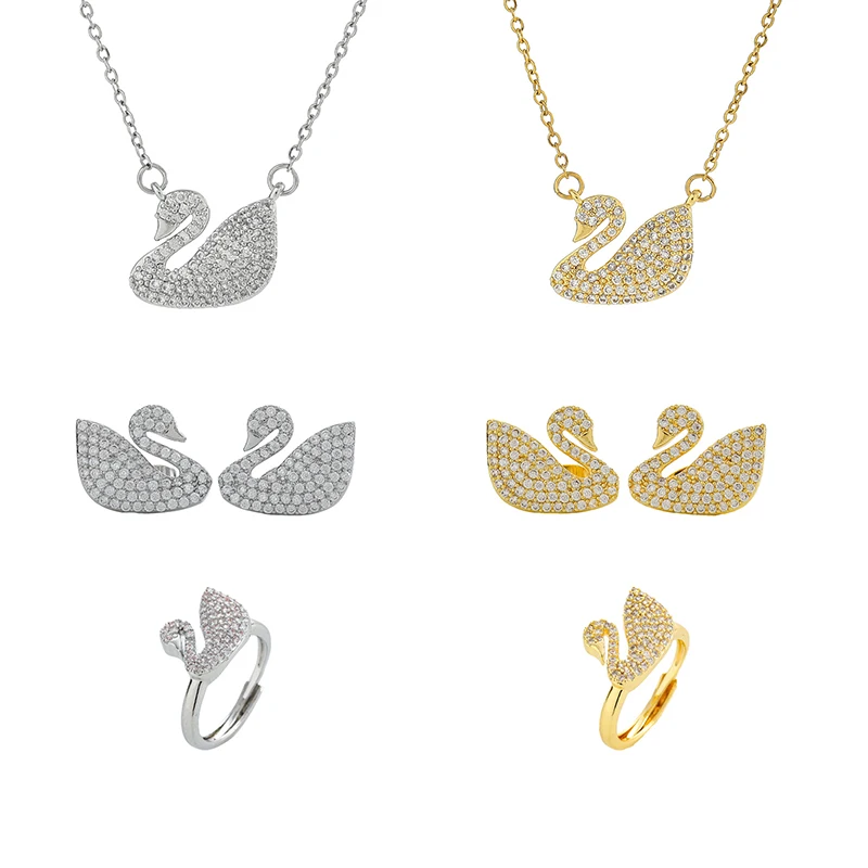 New Stainless Steel 18K Gold Necklace Elegant Temperament White Swan Fine Jewelry Sets Light Luxury Zircon Necklaces for Women