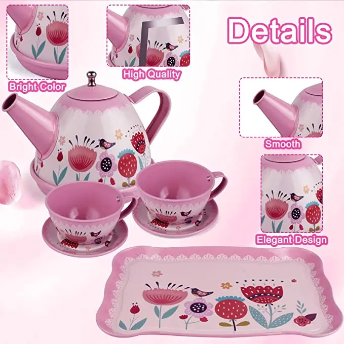 Tea Party Set for Little Girls Princess Tea Time Toy Including Dessert,Cookies,Doughnut Teapot Tray Cake Kids Kitchen Pretend