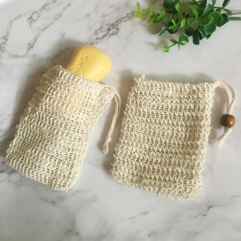 
9X14cm Soap Exfoliating Bag Drawstring Natural Sisal Soap Saver Pouch Mesh Soap Bar Bag For Shower 