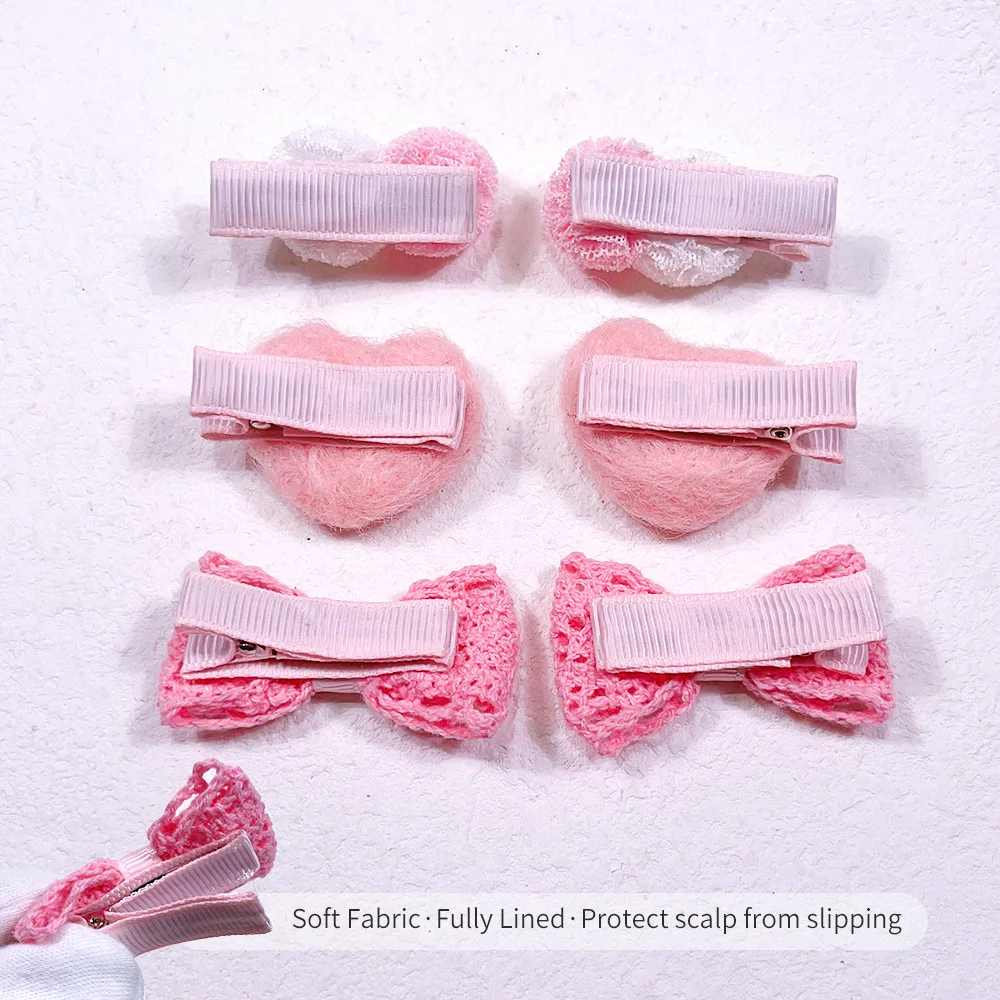 Pink hollowed-out hair bow clip plush heart fringe ball fully lined fabric clip hair accessories