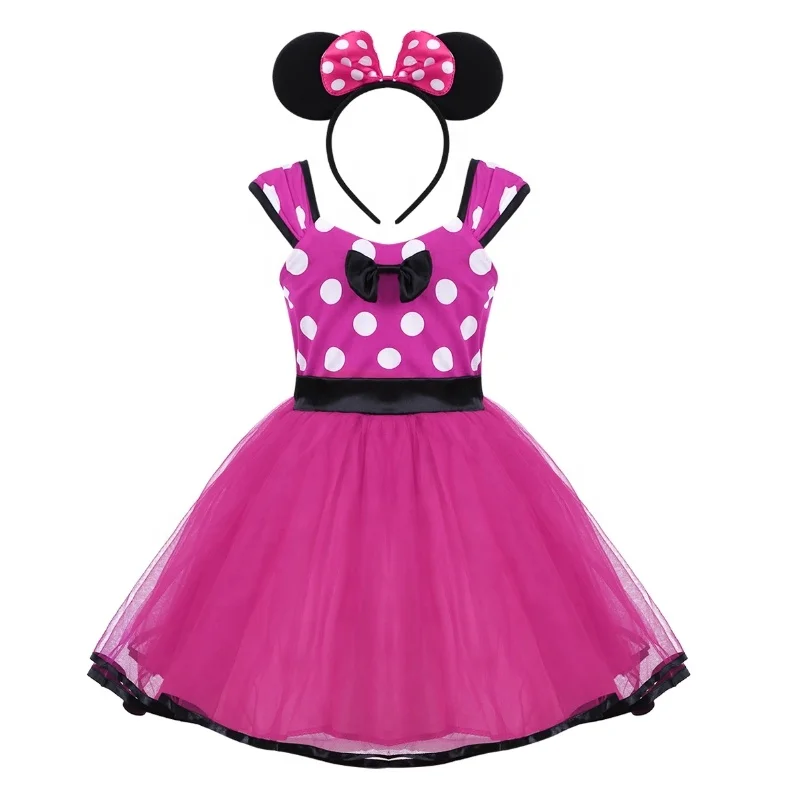 Kids Girls Polka Dots Bowknot Princess Dress with Headband Set for Halloween Christmas Cosplay Party Costume Dress