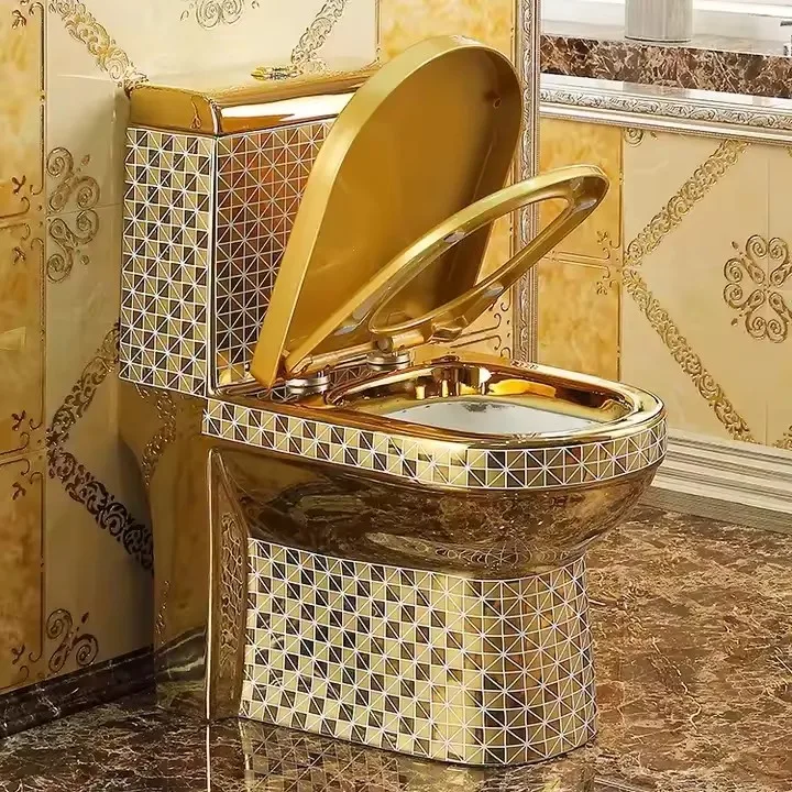 Luxury Vintage Royal Sanitary Ware golden electroplated Bathroom bowl set One Piece ceramic Wc Gold Color Toilet