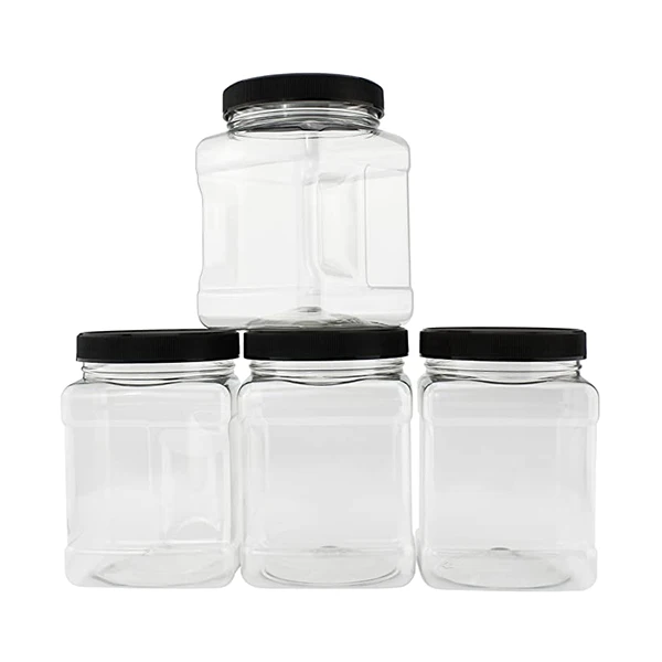 Half Gallon Large Clear Empty Plastic Storage Jars With Lids Square Food Grade Wide Mouth Container With Easy Grip Handles
