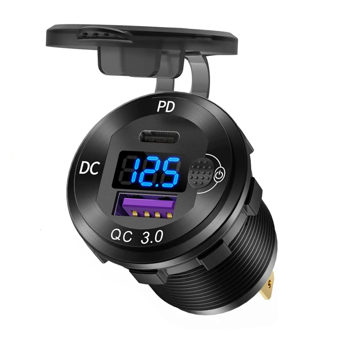 PD 36W and Quick Charge 3.0 18W Car USB Port Waterproof with Voltmeter & Power Switch for Marine Truck Motorcycle Boat