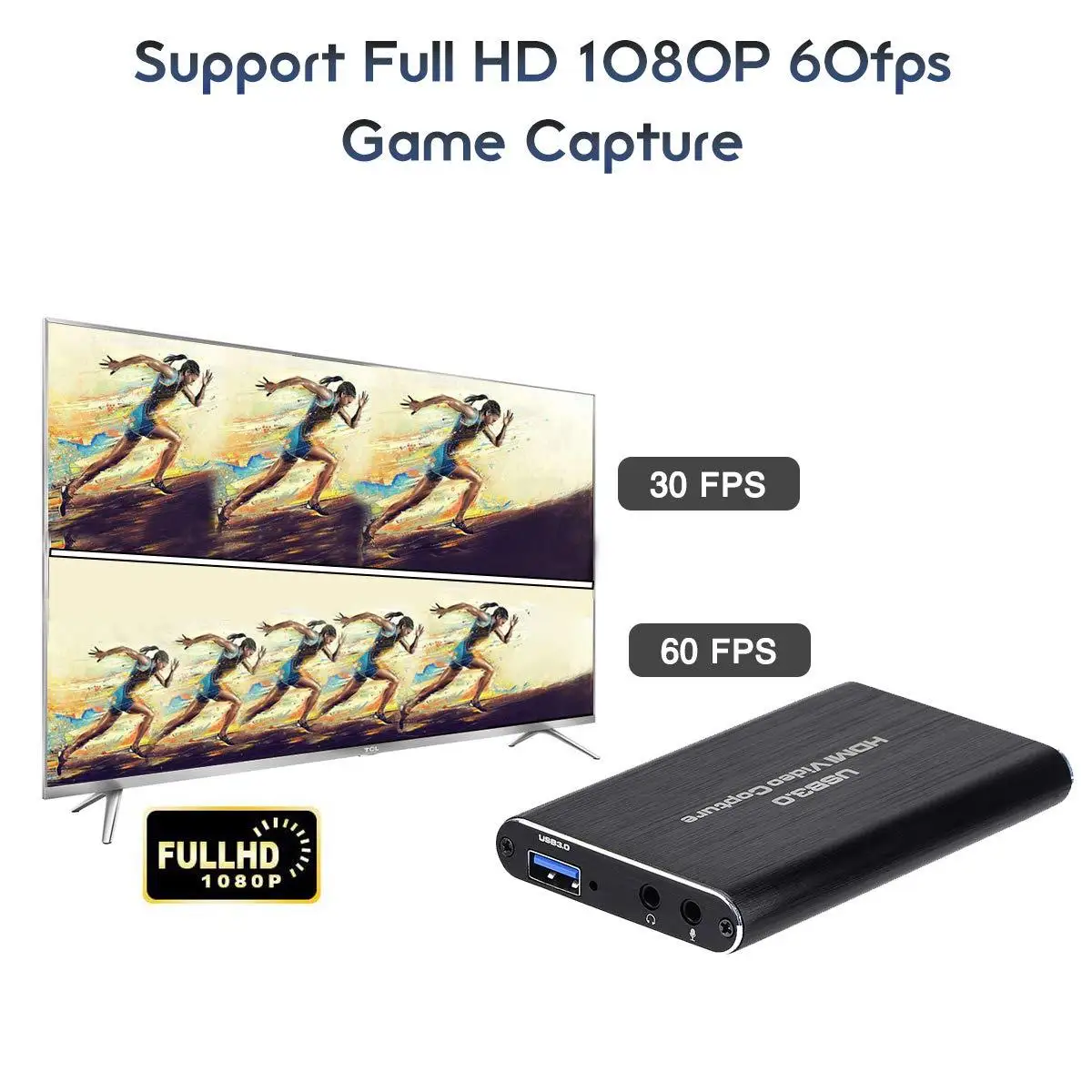 4K Input HDTV to USB3.0 Capture Card Dongle 1080P HDTV Loopout Video Recorder Grabber for OBS Capturing Game Live broadcast