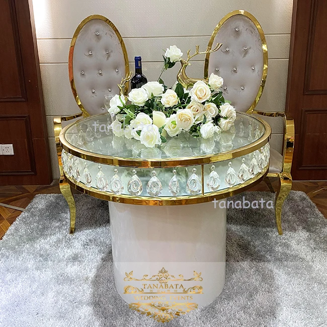 Stainless steel round crystal chandelier wedding cake stand