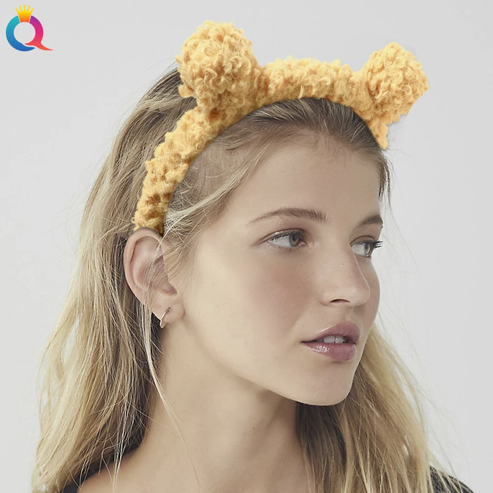 QIYUE New Fashion Plush Teddy Velvet Cute Bear Headband Winter Lamb Simple Hair Accessories Hair Band For Women