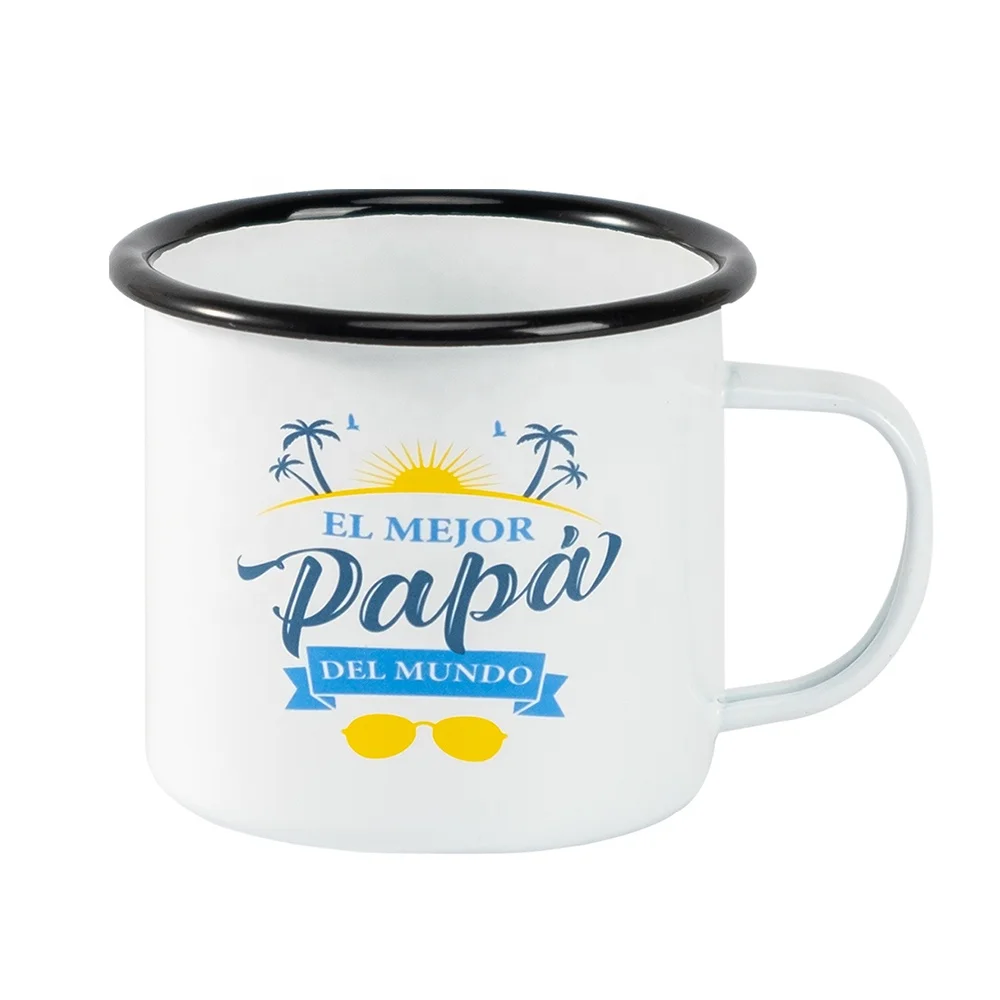 China factory supplier cheap logo printed custom enamel metal camping coffee tea mug cup with custom logo