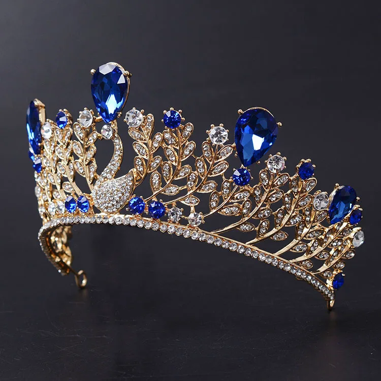 Swan Gold Plated Dark Blue Stone Alloy Crown