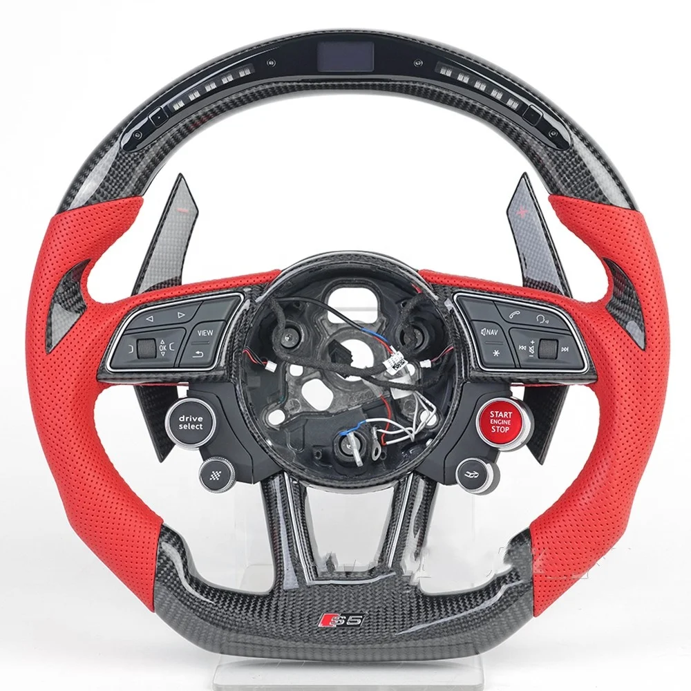 LED Forged Carbon Fiber Steering Wheel Fit For Audi RS3 RS4 RS5 S3 S4 S5 A3 A4 A5 A6 A7 B7 B8 C7 C8