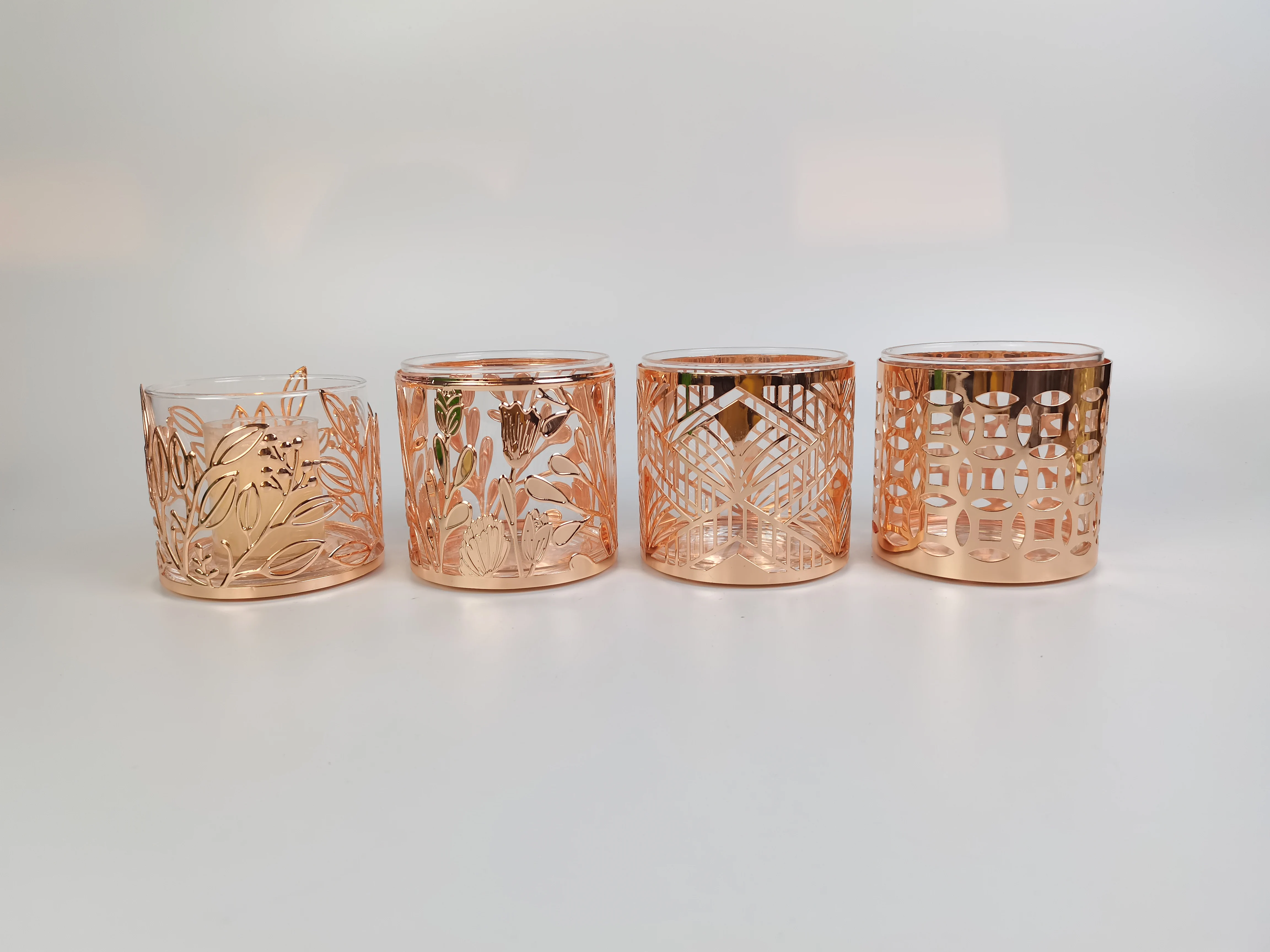 Luxury 14oz Glass Candle Container Glass Tea Light Holder Gift Set with Metal Decoration