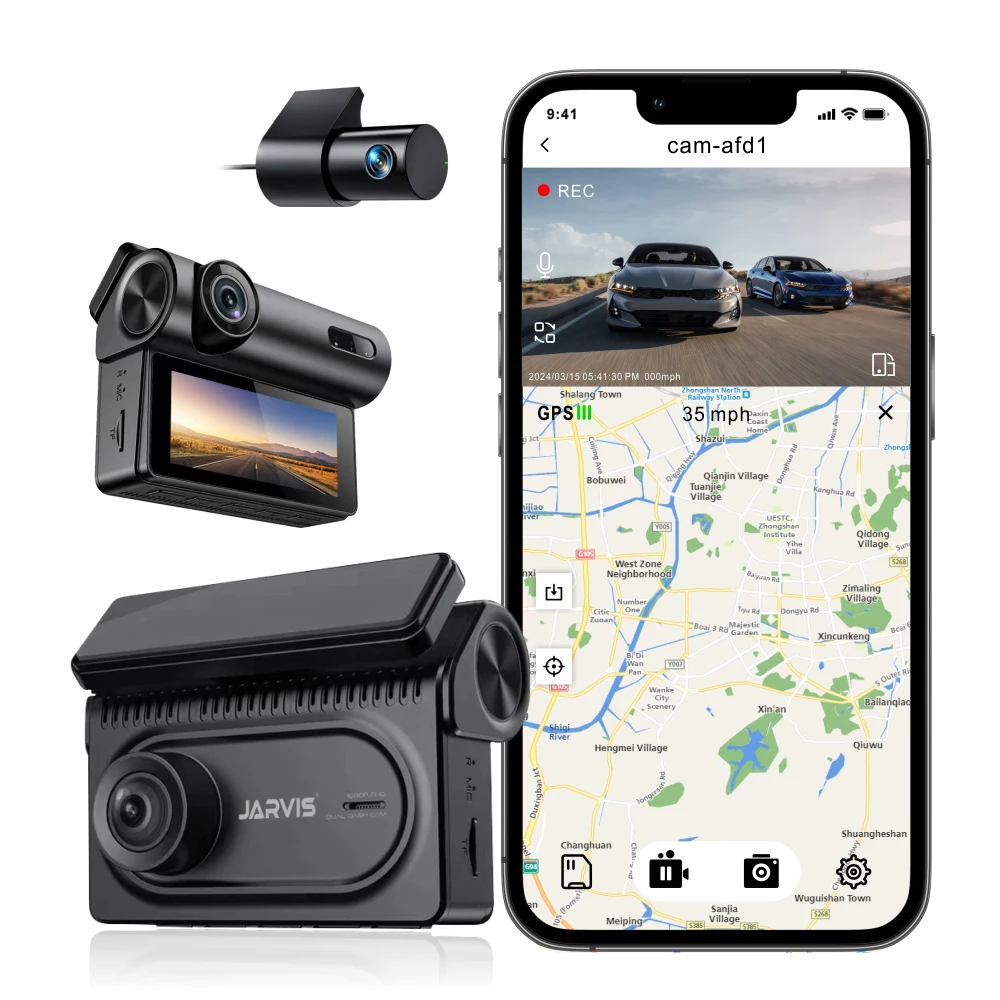 Jarvis New Arrival 3.18  Inch IPS Cam 3 channels 3 Lens Camera Car Dash WiFi DVR with GPS Black Box Driving Recorder Video