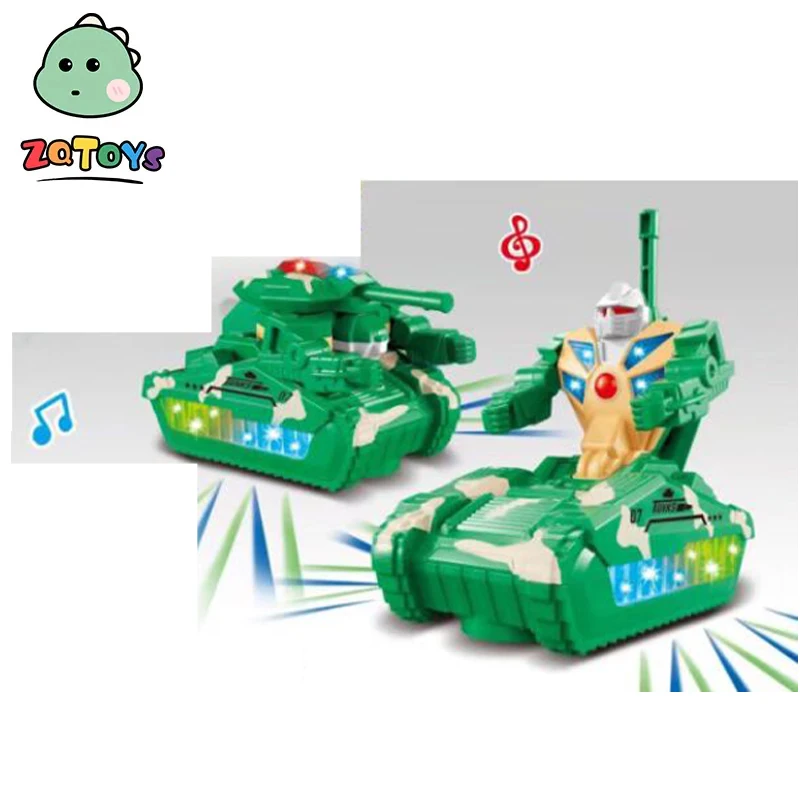 Zhiqu Toys New Automatic deformation tank Military plastic trans robot Electric tank model universal toy car light music