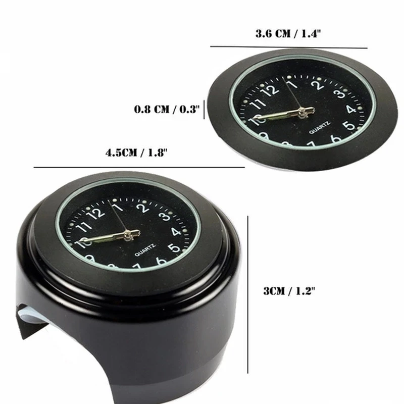 Motorcycle Handlebar Quartz Clock Aluminum Alloy 22-25mm Dial Clock Watch Universal Motorcycle Bike Scooter Clock