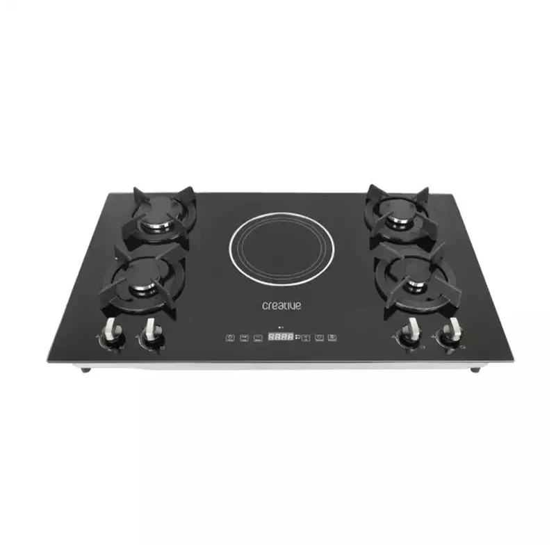 Home Kitchen Appliance 5 Burners Ceramic Glass Panel Electric-Gas Hob With 1 Electric + 3 Gas Burners Combined Stove