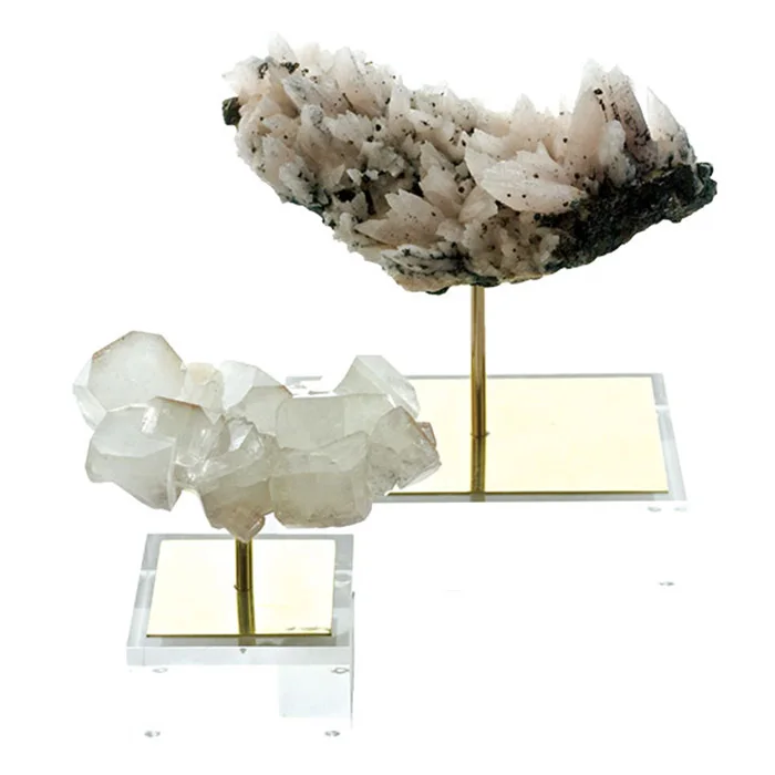 20mm Thick Block Crystal Acrylic Stone Display With Brass Rod Perspex Fossil Base