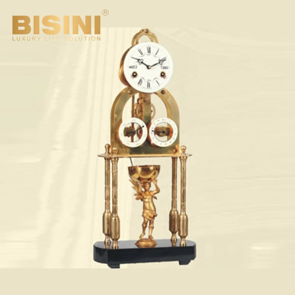 Luxury European antique style Back pendulum skeleton table clock Mechanical gear Desk Clock Glass cover perspective