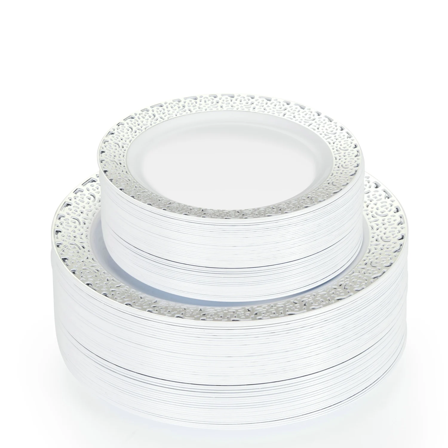 New design fashion hollow-carved silver plastic disposable plates dinnerware set