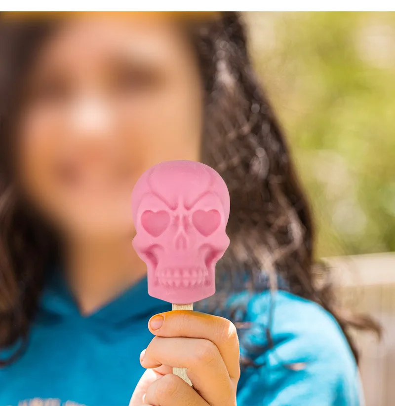 3D Diy skulls Popsicle ice cream silicone mold mould Six squares with cover and ice cream Household Home-made popsicle ice cream