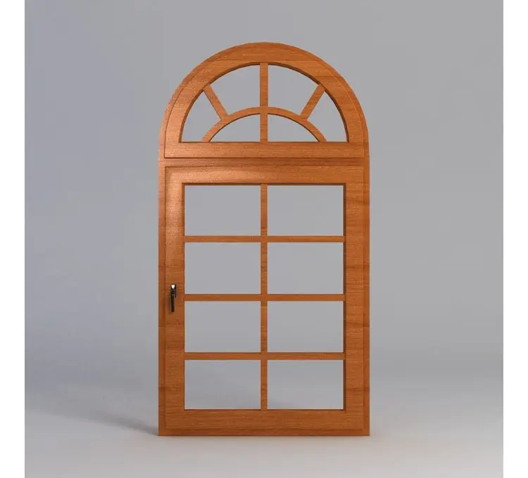 Wood texture aluminum frame curved glass windows double glazed arched windows with reflective glass