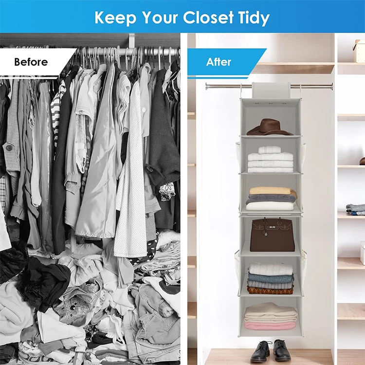 Hanging Closet Organizer Storage Boxes & Bins 2 Separable 3-Shelf Shelves With 3 Drawers Clothes