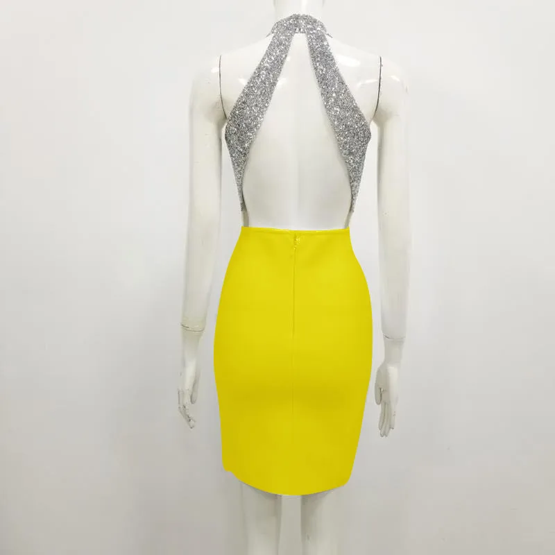 C2566 Trendy Halter Collar Backless Sequins Bodycon Women bodycon Dress Manufacturer