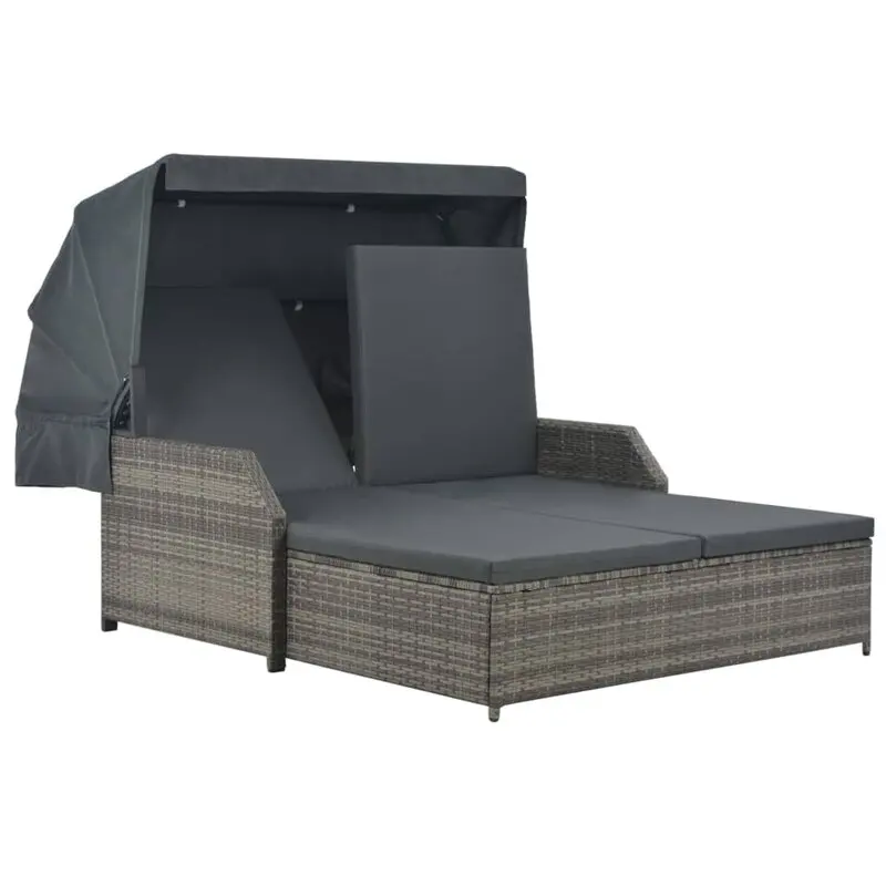 
Double Chaise Lounge with Cushion,Patio Furniture Outdoor Rectangle Daybed with Retractable Canopy 