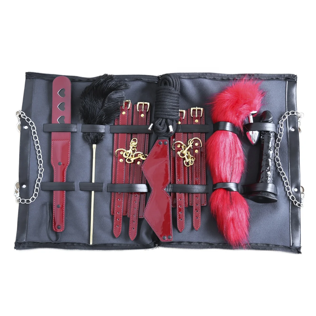 Black PU  Bondage BDSM Furniture Roll Up Zippered Storage Bag, Pouch Bag for Adult Sex Toy