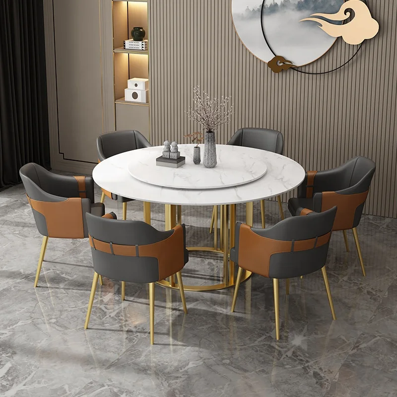 
Hotel negotiation desk Nordic Light luxury round household restaurant sintered stone dining table 