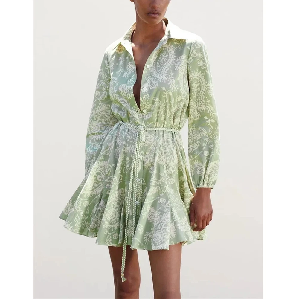 2022 Fall Floral Printed Long Sleeve Girls Mini Shirt Dresses For Women