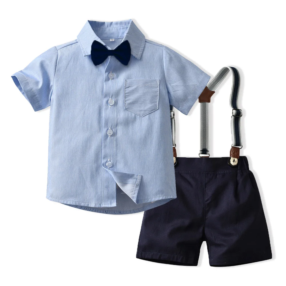 Baby Boys Clothes one year old suit Dress Shirt with Bowtie + Suspender Shorts baby boy dree