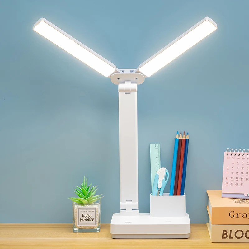 Brand New Modern Study Office Smart Table Lamp Rechargeable Led No Flicker Double Lamp Head Desk Lamp