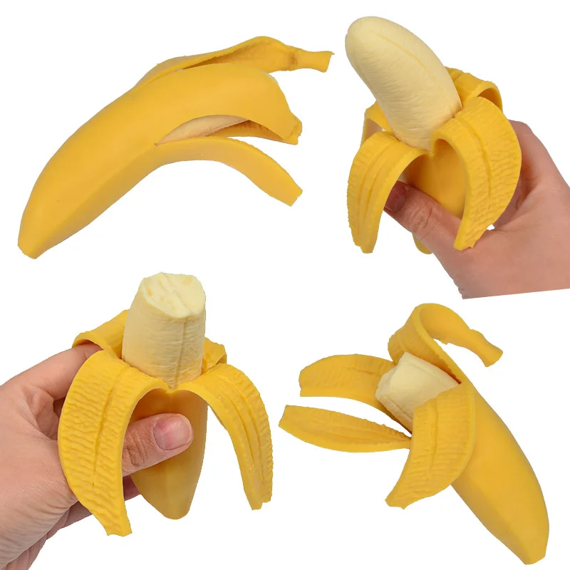 Anti-Anxiety Toy Squeeze Banana Fidget Miniature Novelty Realistic Peeling Banana Prank Trick Toy with Slow Bounce