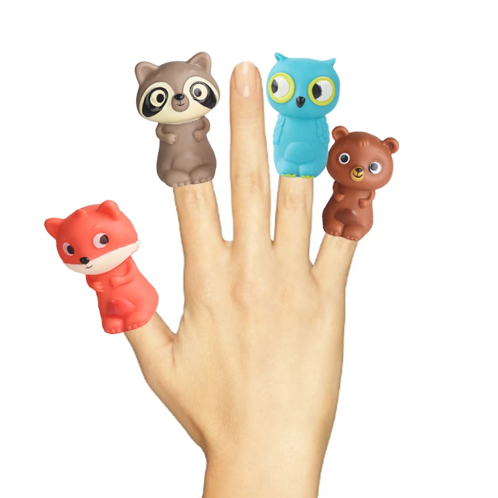  Kids Toys 2021 Educational Popular Finger Puppet 4 Pieces Cartoon Mini Custom Plastic Animal Puppets