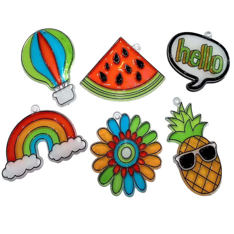 High Quality Window Art DIY Fruit Suncatcher Craft Kit with 6 Colors Acrylic Paint for Children Painting Gift