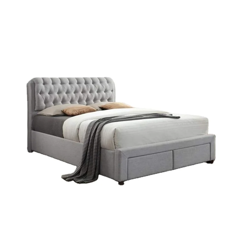 modern latest wood frame luxury designs king size fabric bed room double storage drawer upholstery bed